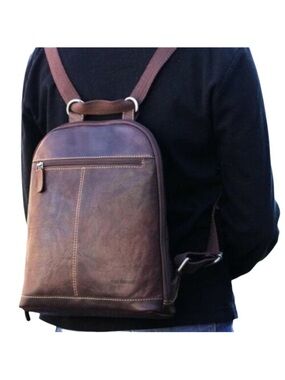Jack Georges Small Convertible Voyager Backpack Crossbody Brown Leather